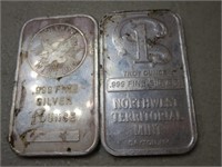 Pair Of 1 OZ .999 Fine Silver Bars A