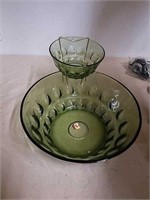 Vintage green glass chip dip bowl