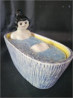 VTG Bathing Girl Italian Pottery Lidded Bowl