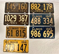 Seven (7)  1940's License Plates
