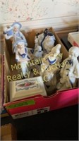 Blue and white figurines-5, and ceramic box