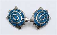 Nice Turquoise & Silver Trifari Clip Earrings