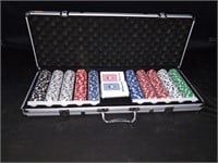 Poker chips and playing cards with travel case