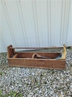 Wooden toolbox and assorted tools