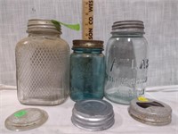 Blue Ball Jar, Atlas Jar, Vntg Jar & 3 extra lids