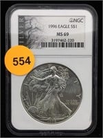MS69 NGC 1996 Silver American Eagle
