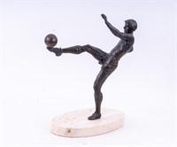 Bronze Figural Soccer Player on Stone (Signed)