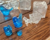 Blue Glass Birds & Clear Glass Horse & Buggy