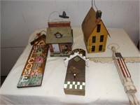 3 Wood birdhouses, wood welcome sign & wood angel