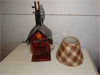 Wood birdhouse lamp w/ shade 7.5" x 7.5" x 19"h