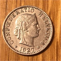 1927 Swiss 20 Rappen Coin