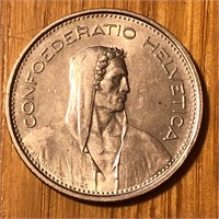 1970 Swiss 5 Francs Coin