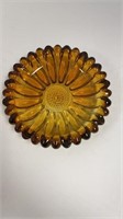 Vintage amber glass pressed sunflower ashtray