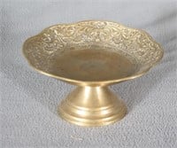 Brass Bowl on Pedestal 8 1/2 Round 4 1/2 tall
