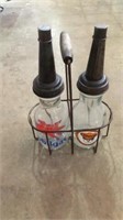 Modern glass quart oil jars with lids in metal