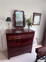Flame Mahogany Chest W mirror lamp faux flowers