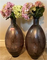V - PAIR OF MATCHING DECOR VASES W/ FAUX FLOWERS