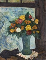 Constantine Abanavas "Cat in Window" Oil on Canvas