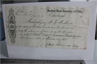 1875 Scottish Union Insurance Co. Office Receipt