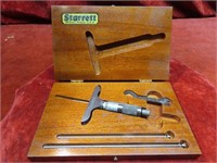 Starrett depth micrometer w/wood box.
