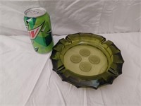 Coin Glass Ashtray, Green, Coins Frosted