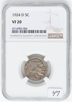 Coin 1924-D United States Buffalo Nickel NGC VF20