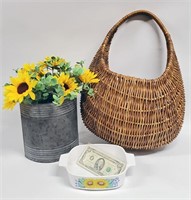 BASKET, SUNFLOWER CORNINGWARE, FLORAL DECOR