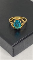 Blue stone ring marked 18K ELECPLATE size 7