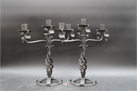 Pair Swedish Brutalist Cast Iron Candelabras