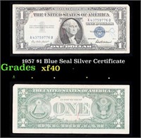 1957 $1 Blue Seal Silver Certificate Grades xf