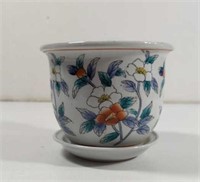 New England Pottery Floral Planter With Plate