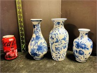 3pcs Silversti & Andra by Sadek Porcelain Vases