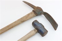 Wood Handled Pick Ax & Sledge Hammer