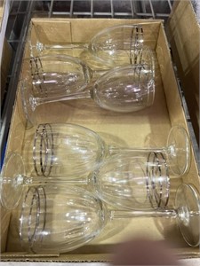 (6) Stemmed Wine Glasses w/ Silver Tone Trim