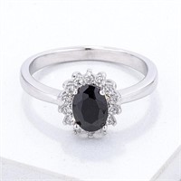Oval 1.00ct Black Onyx & White Sapphire Halo Ring