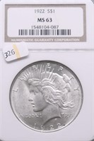 1922 NGC MS63 PEACE DOLLAR