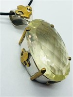TWO-TONED STERLING SILVER LARGE CITRINE WITH