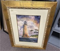 Signed Rose Watercolor of Lighthouse