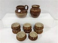 10pcs Pottery - 8 Salt Cellars, Creamer and Vase