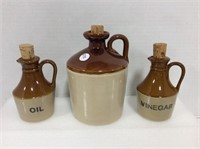 Oil & Vinegar Pottery Decanters and Jug with
