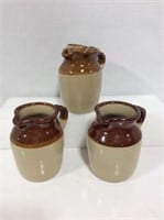 3 Pottery Pitchers (1 with Cork Stopper)