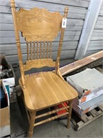 CARVED BACK W/ SPINDLES WOOD CHAIR
