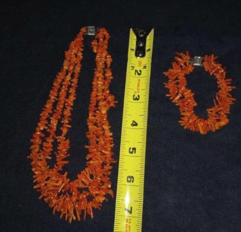 Long Coral salmon necklace & bracelet