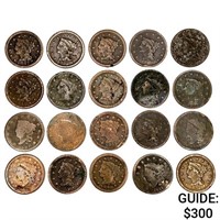 1817-1854 US Large Cents (20 Coins)
