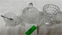 Avon clear glass candy dish and cheese ball dish