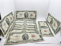 (12) TWO DOLLAR BILLS 1953 INCL. A & B