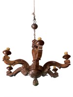 6 Arm Wood Carved Light with Leaves