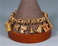 14K Gold Byzantine Link Charm Bracelet
