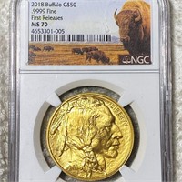 2018 $50 Gold Buffalo Coin NGC - MS70 1Oz