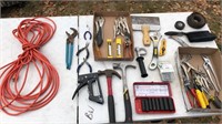 Lot of tools, vise grips, socket set, pliers and
